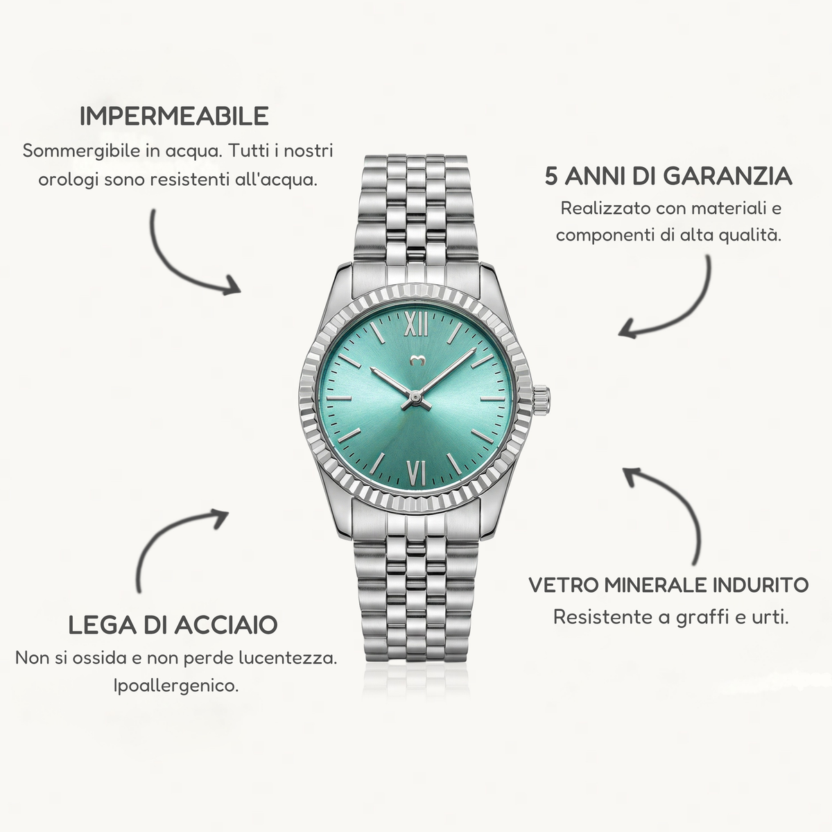 Orologio ~ Century Argento-Verde Tenue