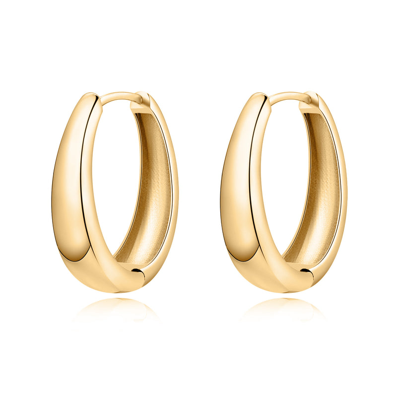 Orecchini A Cerchio Ovale Placcati Oro 18K - Grandi 37 Mm, Chiusura A Cerniera Sicura - Gioielli Eleganti